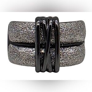 Fashion Wide Band Rings Buckle Black Scrub Statement Ring for Women Size 7